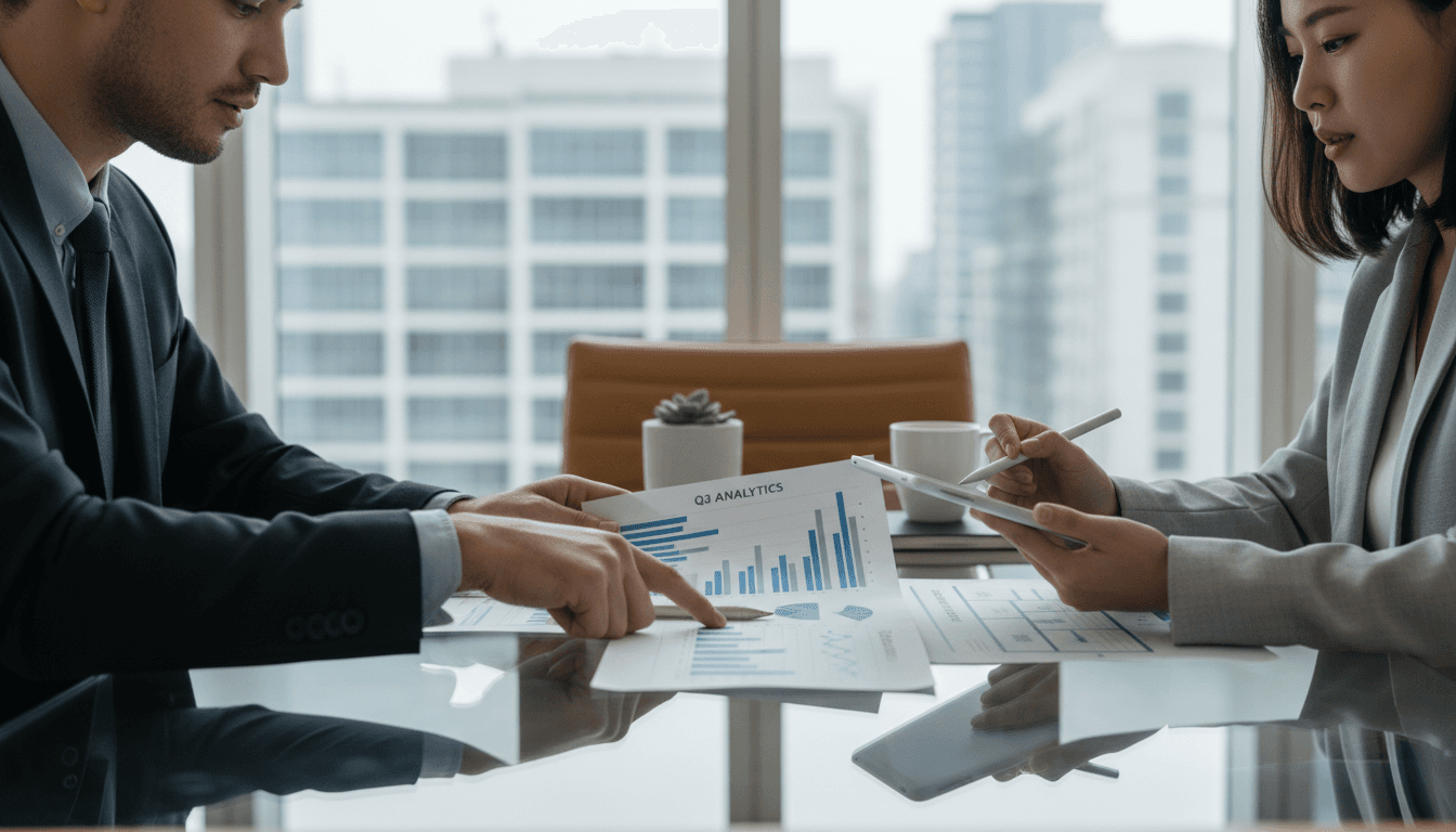 Professional consultant reviewing product concepts and licensing strategy with client